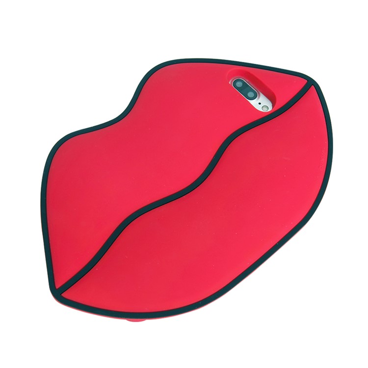 8THDAYS 3D Silicone Protective Bag Case for iPhone 7 Plus 5.5 with Metal Chain - Red Lips-4