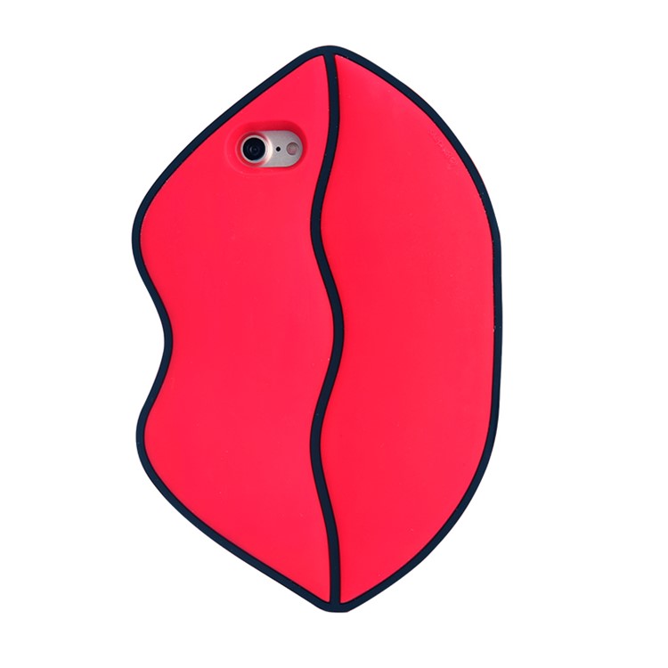 8THDAYS 3D Silicone Protective Bag Case for iPhone 7 4.7 with Metal Chain - Red Lips-2