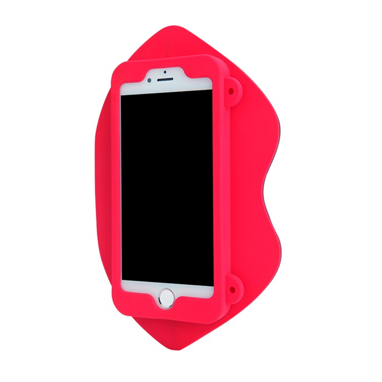 8THDAYS 3D Silicone Protective Bag Case for iPhone 7 4.7 with Metal Chain - Red Lips-3
