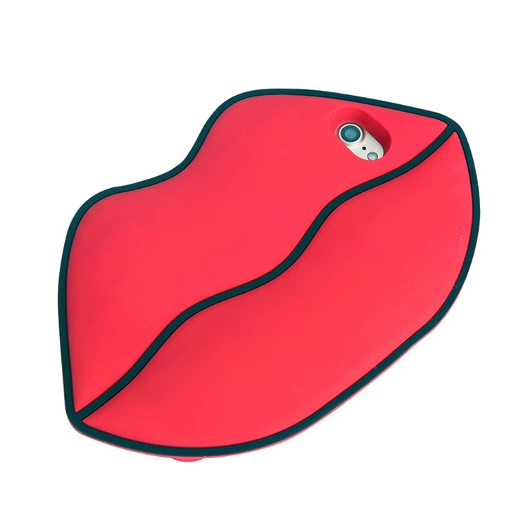 8THDAYS 3D Silicone Protective Bag Case for iPhone 7 4.7 with Metal Chain - Red Lips-4