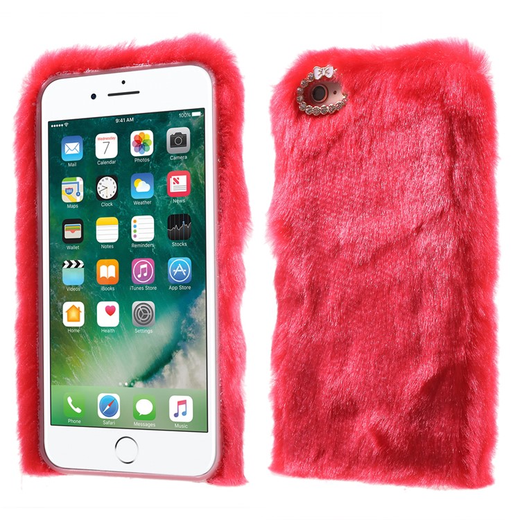 Bling Rhinestone Fluffy Rabbit Fur Decorative TPU Phone Case for iPhone 6s Plus/6 Plus - Red-1