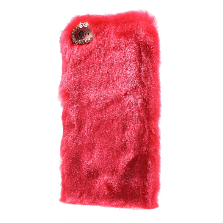 Bling Rhinestone Fluffy Rabbit Fur Decorative TPU Phone Case for iPhone 6s Plus/6 Plus - Red-2
