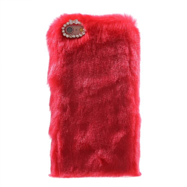 Bling Rhinestone Fluffy Rabbit Fur Decorative TPU Phone Case for iPhone 6s Plus/6 Plus - Red-3