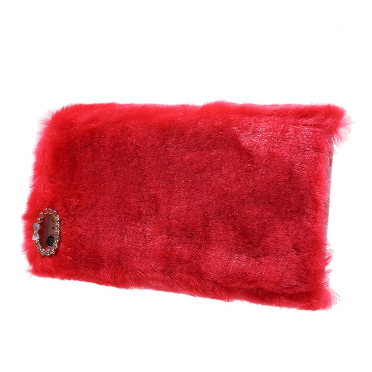 Bling Rhinestone Fluffy Rabbit Fur Decorative TPU Phone Case for iPhone 6s Plus/6 Plus - Red-4