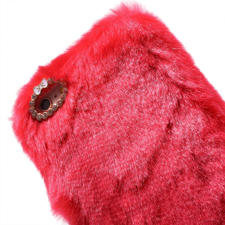 Bling Rhinestone Fluffy Rabbit Fur Decorative TPU Phone Case for iPhone 6s Plus/6 Plus - Red-8