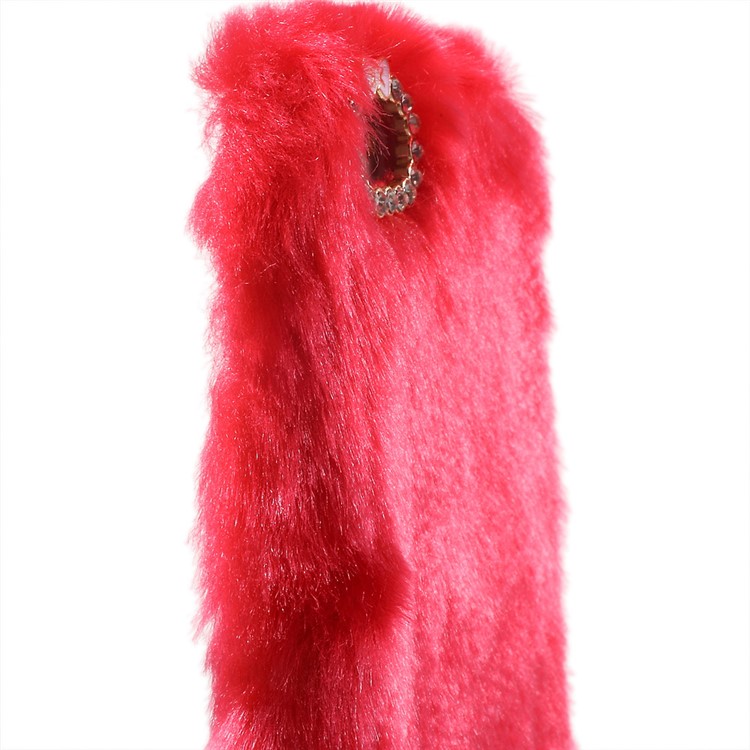 Bling Rhinestone Fluffy Rabbit Fur Decorative TPU Phone Case for iPhone 6s Plus/6 Plus - Red-9