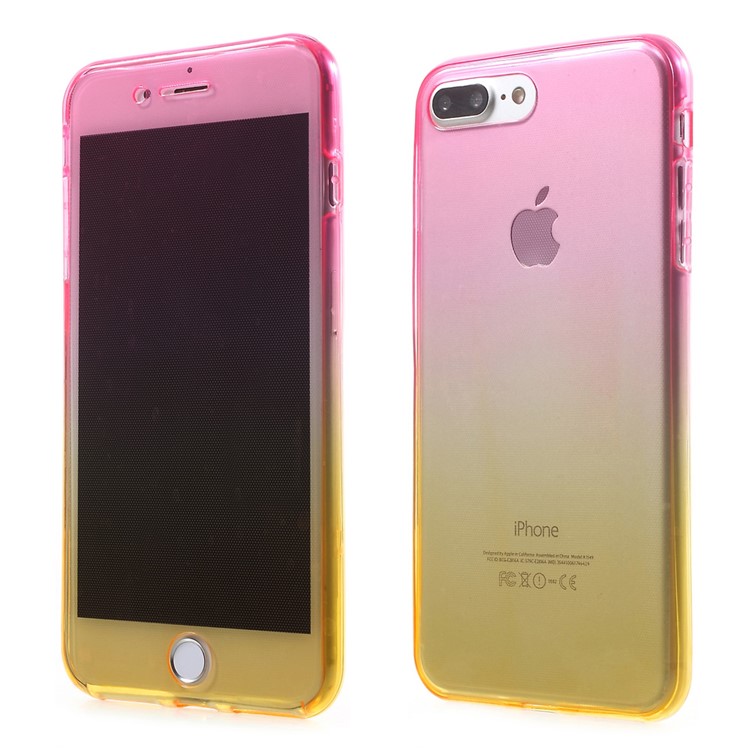 Gradient Color Touchable Front + Back 2-Piece TPU Flexible Shell for iPhone 7 Plus 5.5 - Rose / Yellow-1