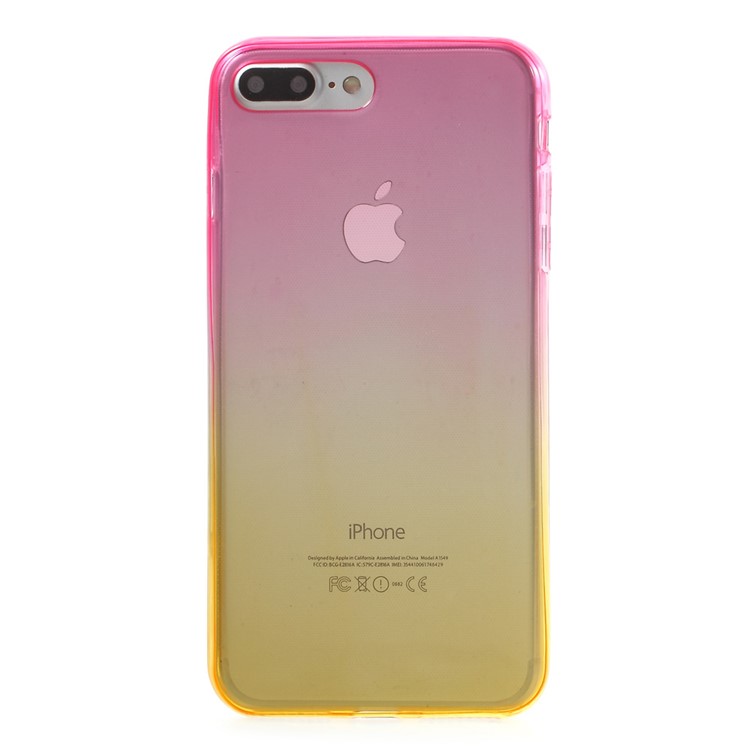 Gradient Color Touchable Front + Back 2-Piece TPU Flexible Shell for iPhone 7 Plus 5.5 - Rose / Yellow-2