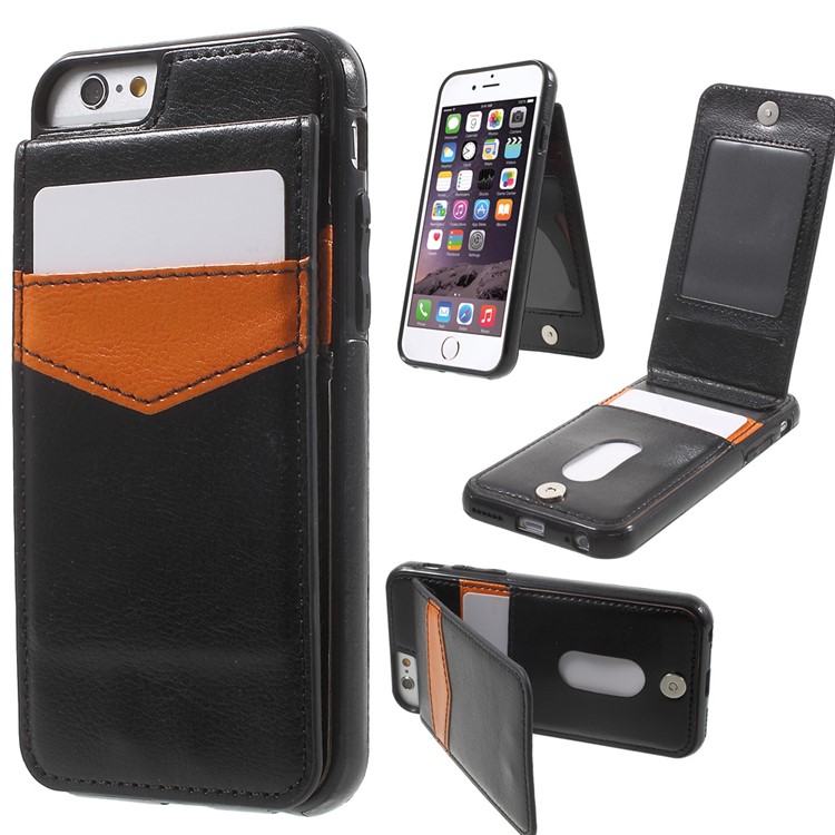 Card Slots Leather Coated TPU Stand Case for iPhone 6s 6 - Black-1