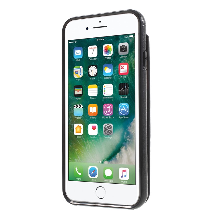 Card Slots Leather Coated TPU Stand Case for iPhone 6s 6 - Black-2