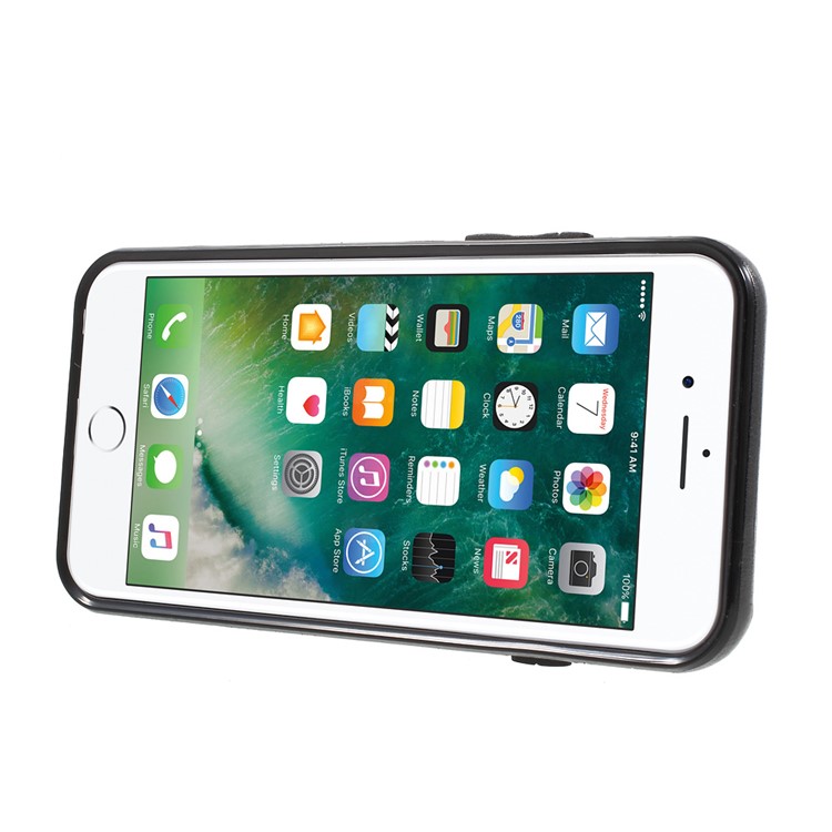 Card Slots Leather Coated TPU Stand Case for iPhone 6s 6 - Black-4