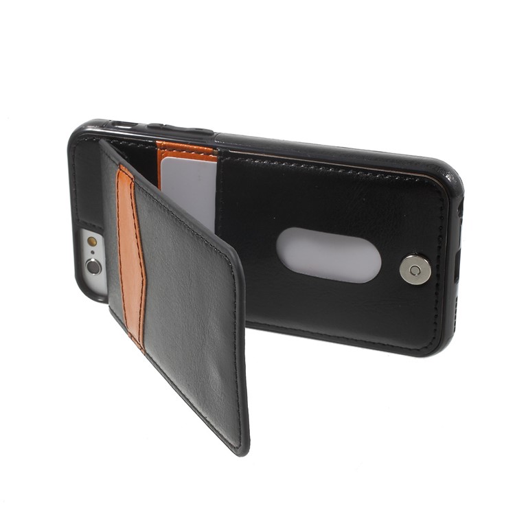Card Slots Leather Coated TPU Stand Case for iPhone 6s 6 - Black-5