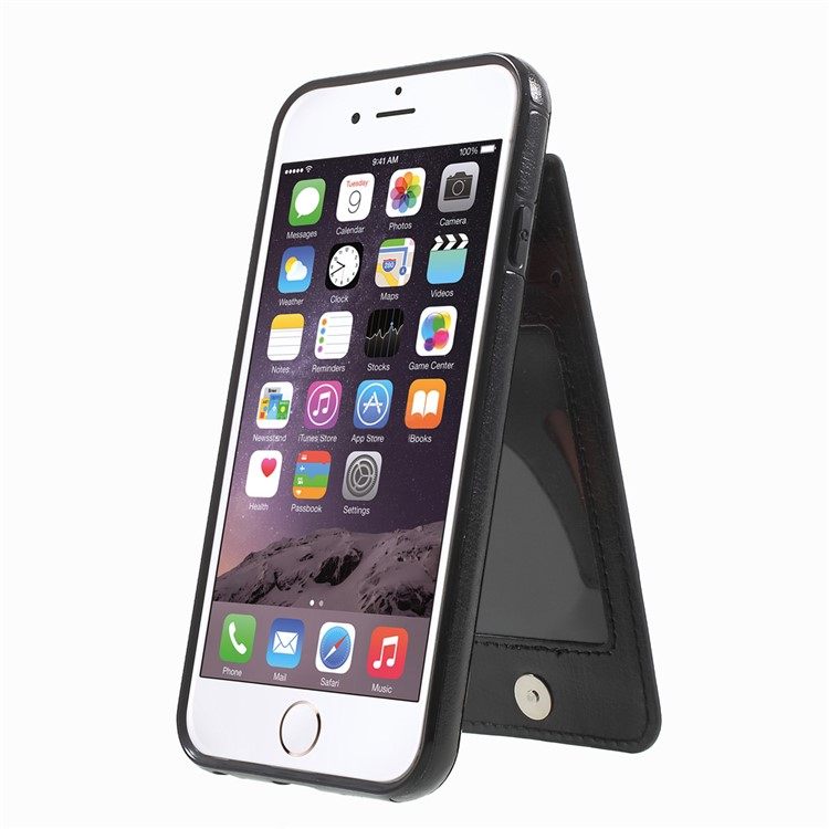 Card Slots Leather Coated TPU Stand Case for iPhone 6s 6 - Black-6