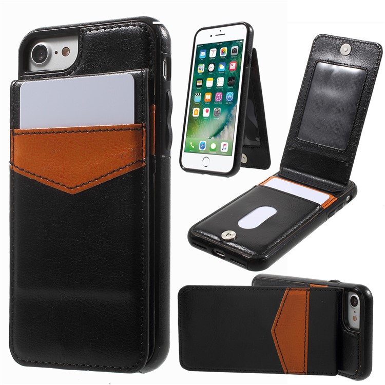 Card Slots Leather Coated TPU Kickstand Case for iPhone 7 4.7 inch - Black-1