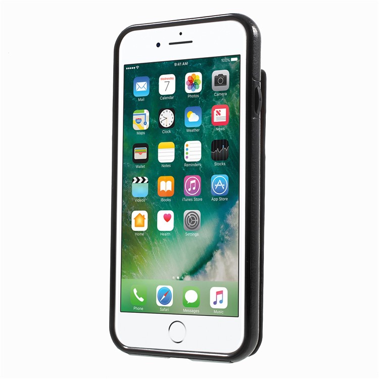 Card Slots Leather Coated TPU Kickstand Case for iPhone 7 4.7 inch - Black-2