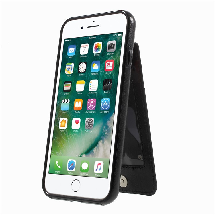 Card Slots Leather Coated TPU Kickstand Case for iPhone 7 4.7 inch - Black-6