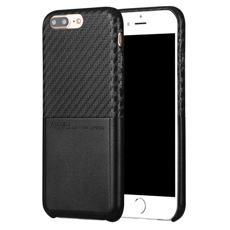 

X-LEVEL Card Holder Case for iPhone 8 Plus / 7 Plus Leather Coated Hard Cover - Black