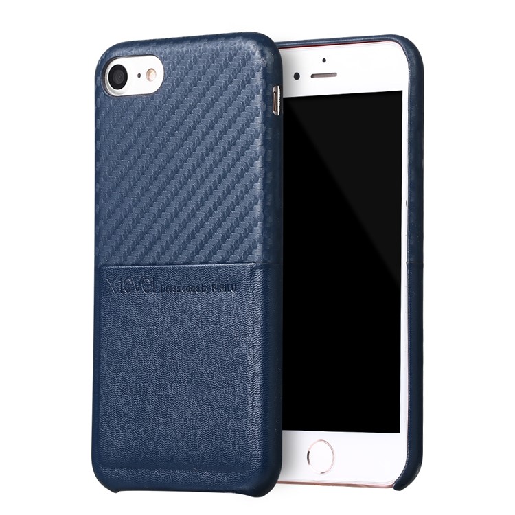 

X-LEVEL Card Holder Cover for iPhone 8 / 7 Leather Coated Hard Shell - Dark Blue