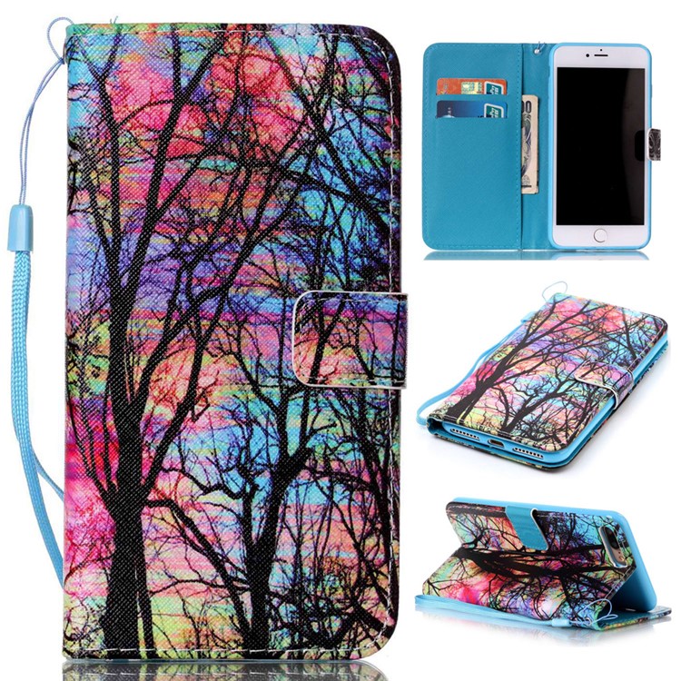 Wallet Leather Magnetic Case for iPhone 8 Plus / 7 Plus - Trees Pattern-1