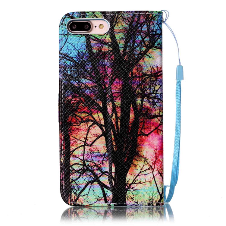 Wallet Leather Magnetic Case for iPhone 8 Plus / 7 Plus - Trees Pattern-3