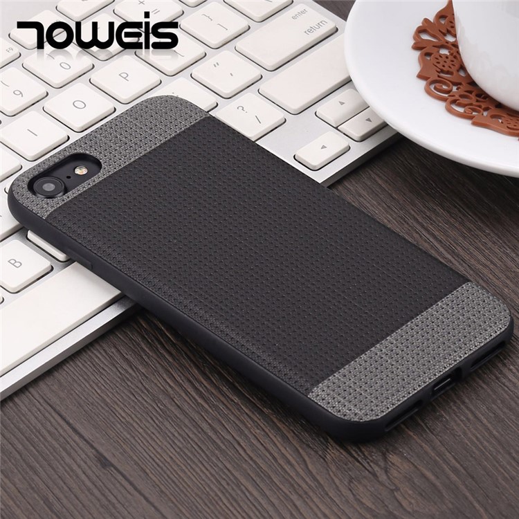TOWEIS for iPhone 7 4.7 Mesh Design Leather Skin PC TPU Phone Case with Built-in Metal Sheet - Black-1