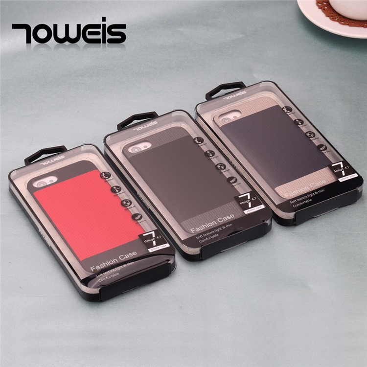 TOWEIS for iPhone 7 4.7 Mesh Design Leather Skin PC TPU Phone Case with Built-in Metal Sheet - Black-4
