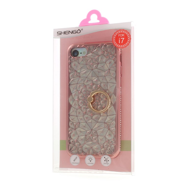 SHENGO 3D Diamond-pattern Crystal Decor TPU Ring Holder Kickstand Case for iPhone 8/7 4.7 - Rose Gold-11