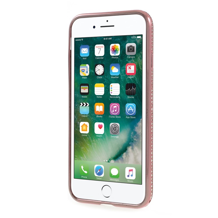 SHENGO 3D Diamond-pattern Crystal Decor TPU Ring Holder Kickstand Case for iPhone 8/7 4.7 - Rose Gold-2