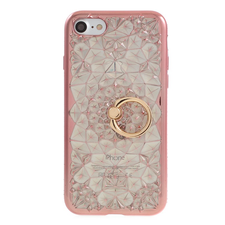 SHENGO 3D Diamond-pattern Crystal Decor TPU Ring Holder Kickstand Case for iPhone 8/7 4.7 - Rose Gold-3