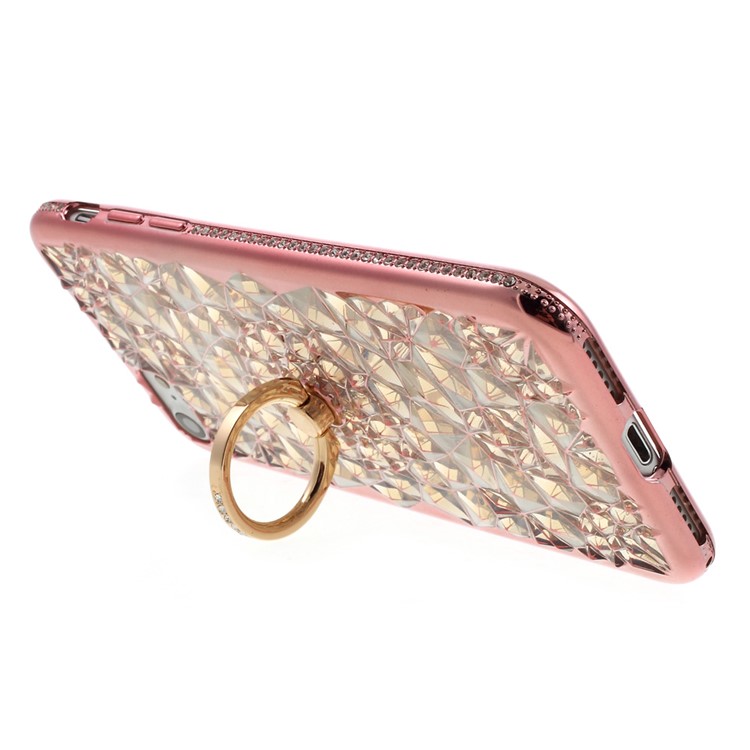 SHENGO 3D Diamond-pattern Crystal Decor TPU Ring Holder Kickstand Case for iPhone 8/7 4.7 - Rose Gold-4