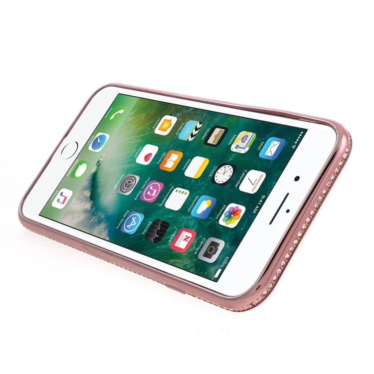 SHENGO 3D Diamond-pattern Crystal Decor TPU Ring Holder Kickstand Case for iPhone 8/7 4.7 - Rose Gold-5