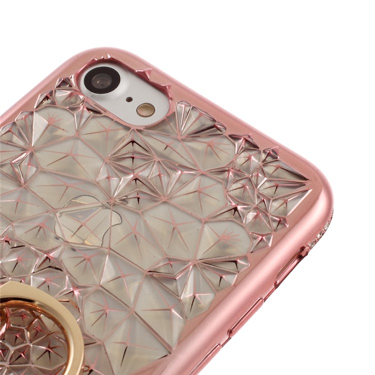 SHENGO 3D Diamond-pattern Crystal Decor TPU Ring Holder Kickstand Case for iPhone 8/7 4.7 - Rose Gold-6
