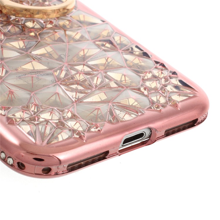 SHENGO 3D Diamond-pattern Crystal Decor TPU Ring Holder Kickstand Case for iPhone 8/7 4.7 - Rose Gold-7