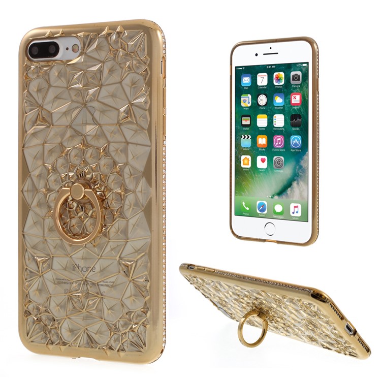 

SHENGO 3D Алмаз-образный Кристалл Покрыл Корпус Стойки Для Ключей TPU Для Iphone 8 Plus / 7 Плюс 5,5 Дюймов - Золото, iPhone 8 Plus 5.5 inch