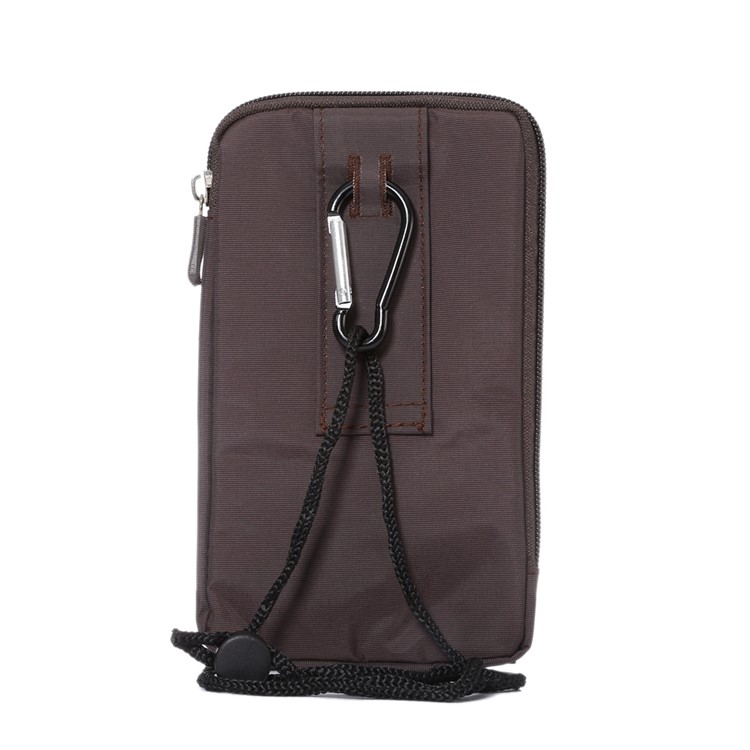 3 Compartments Zipper Bag Pouch with Lanyard for iPhone 8 Plus / X / 7 Plus / Galaxy Note 8, Phones under 6.4 Inch - Brown-3