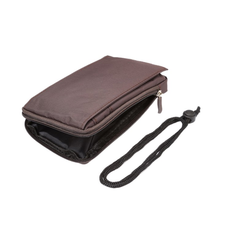 3 Compartments Zipper Bag Pouch with Lanyard for iPhone 8 Plus / X / 7 Plus / Galaxy Note 8, Phones under 6.4 Inch - Brown-4