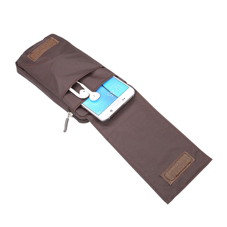 3 Compartments Zipper Bag Pouch with Lanyard for iPhone 8 Plus / X / 7 Plus / Galaxy Note 8, Phones under 6.4 Inch - Brown-5