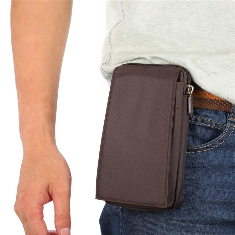 3 Compartments Zipper Bag Pouch with Lanyard for iPhone 8 Plus / X / 7 Plus / Galaxy Note 8, Phones under 6.4 Inch - Brown-7