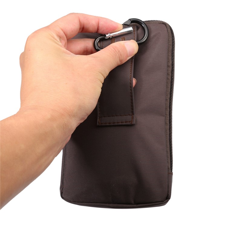 3 Compartments Zipper Bag Pouch with Lanyard for iPhone 8 Plus / X / 7 Plus / Galaxy Note 8, Phones under 6.4 Inch - Brown-9