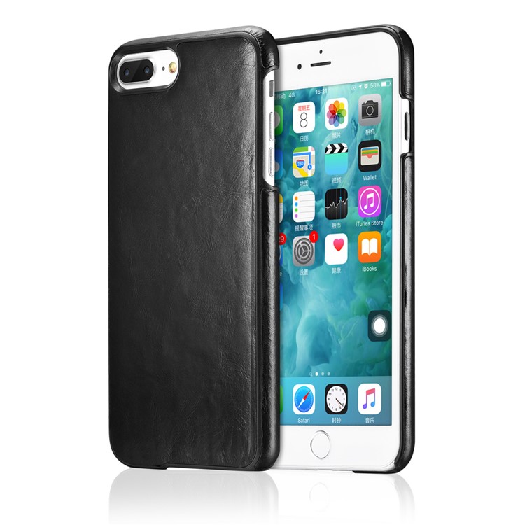OATSBASF Cowhide Leather Coated Hard Phone Case for iPhone 7 Plus 5.5 inch - Black-1