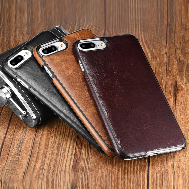 OATSBASF Cowhide Leather Coated Hard Phone Case for iPhone 7 Plus 5.5 inch - Black-6