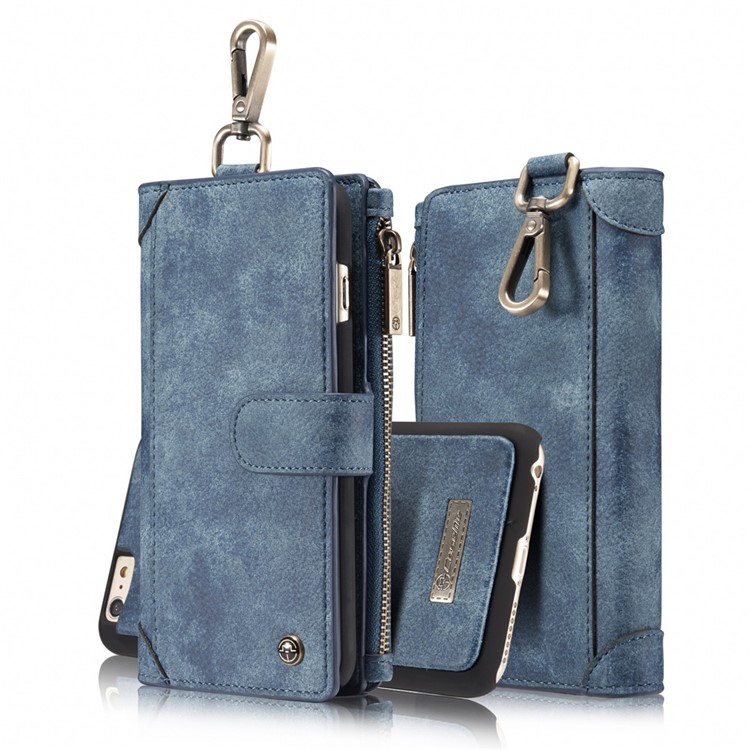 

CASEME 2-in-1 Detachable Inner Shell + Metal Clip Retro Split Leather Wallet Case for iPhone 6s 6 - Blue