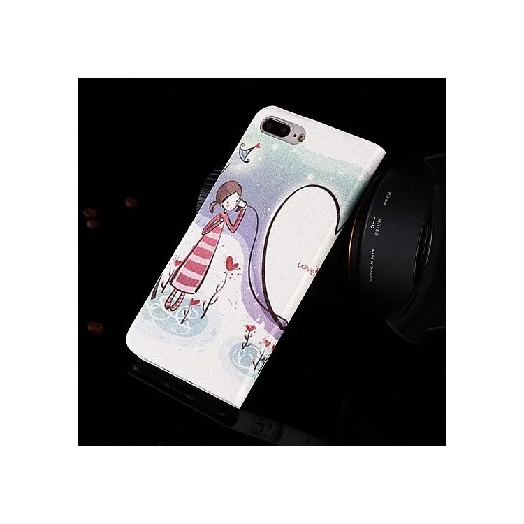 Pattern Printing Flip Leather Stand Case for iPhone 7 Plus 5.5 inch - Girl and Boy Lovers-2