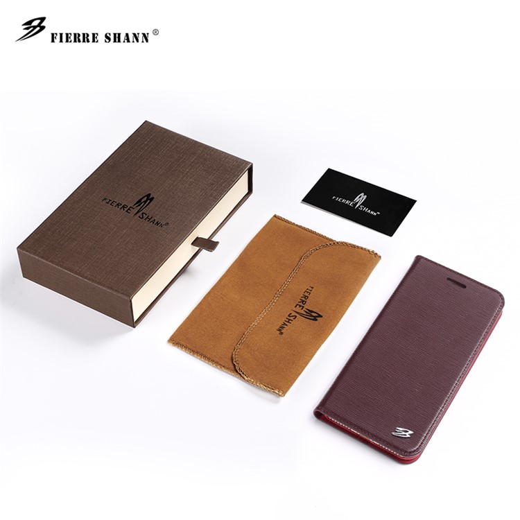 FIERRE SHANN Toothpick Grain Genuine Leather Flip Case for iPhone 7 4.7 Inch - Black-10