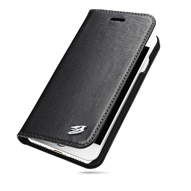 FIERRE SHANN Toothpick Grain Genuine Leather Flip Case for iPhone 7 4.7 Inch - Black-2