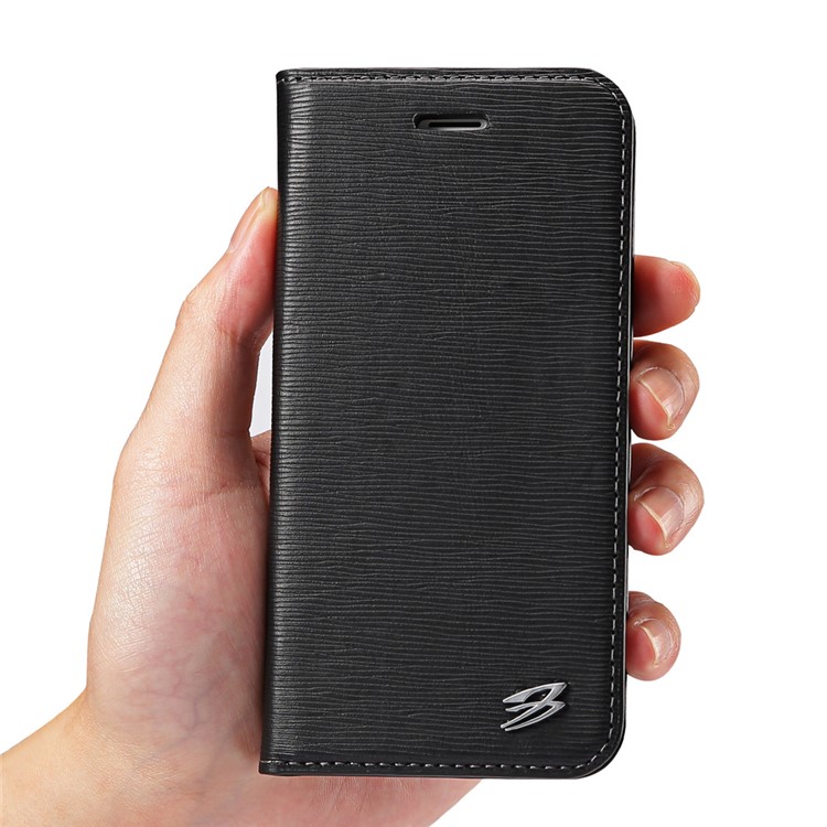 FIERRE SHANN Toothpick Grain Genuine Leather Flip Case for iPhone 7 4.7 Inch - Black-5
