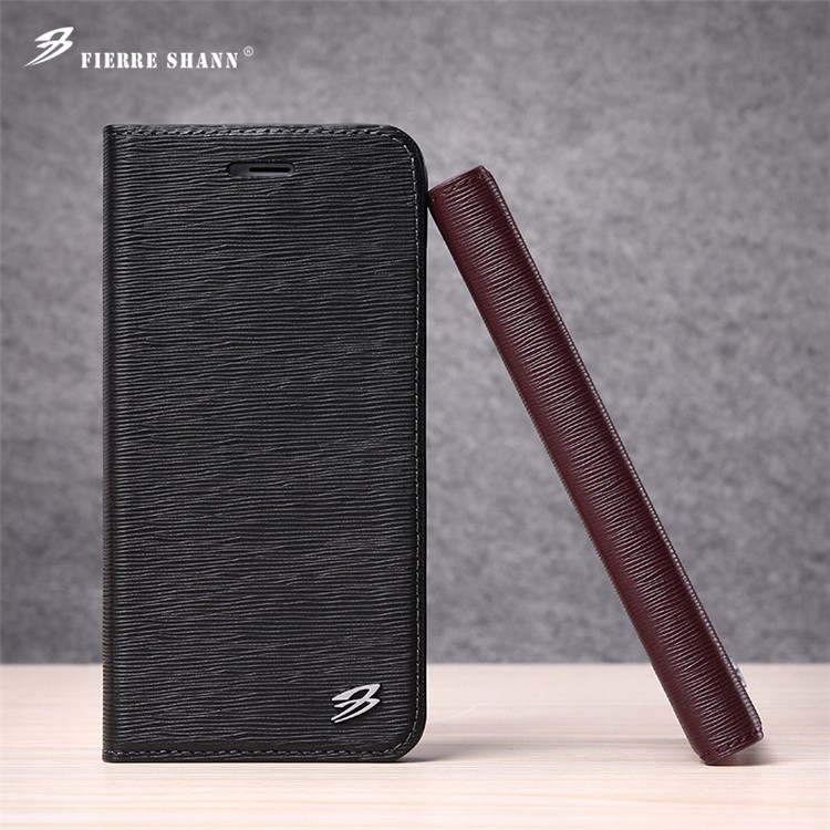 FIERRE SHANN Toothpick Grain Genuine Leather Flip Case for iPhone 7 4.7 Inch - Black-6