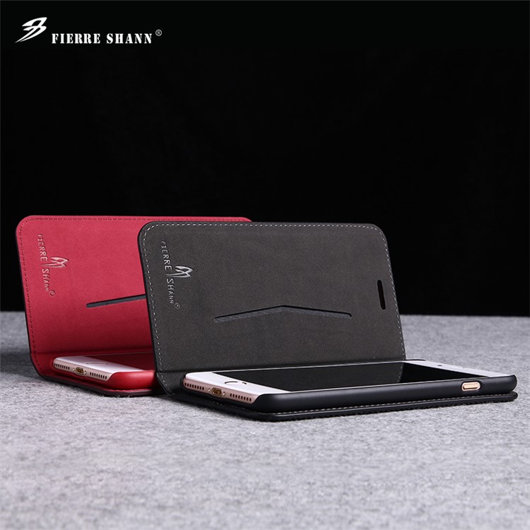 FIERRE SHANN Toothpick Grain Genuine Leather Flip Case for iPhone 7 4.7 Inch - Black-7