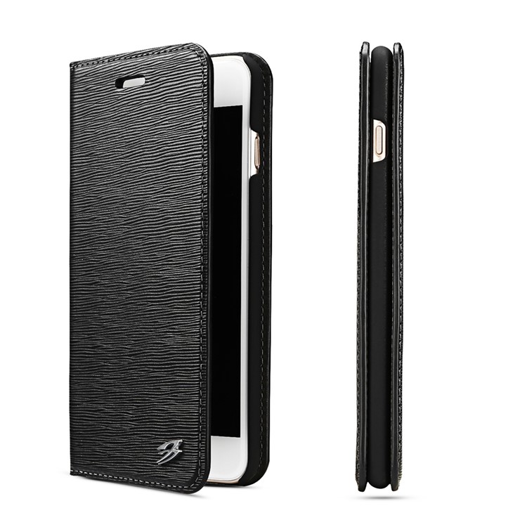 FIERRE SHANN Toothpick Grain Genuine Leather Case for iPhone 7 Plus 5.5 Inch - Black-2