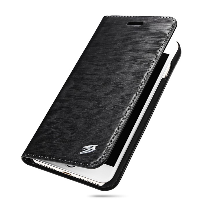 FIERRE SHANN Toothpick Grain Genuine Leather Case for iPhone 7 Plus 5.5 Inch - Black-3